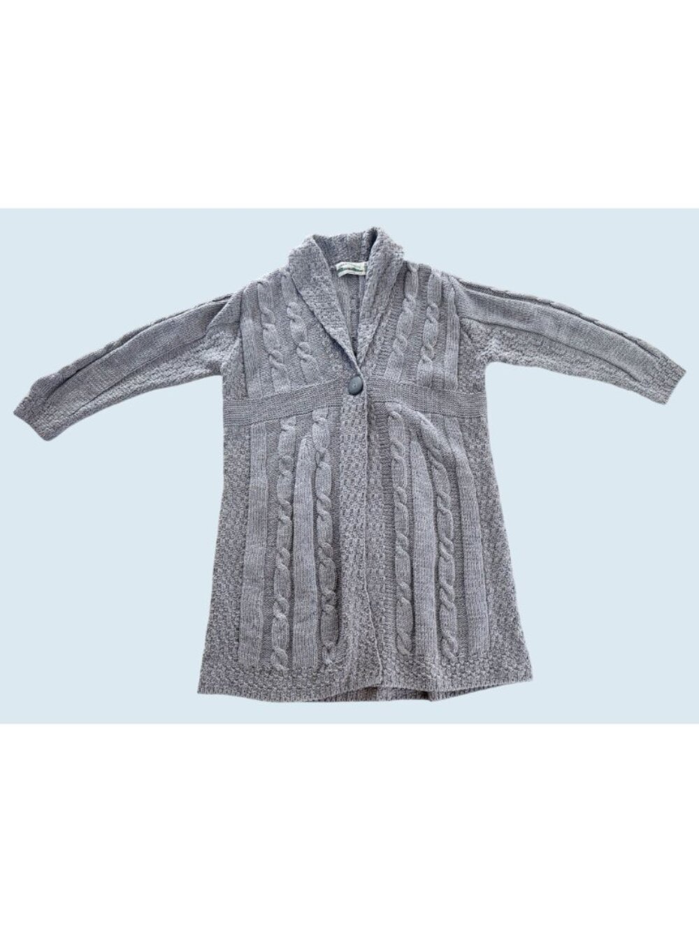 Vintage ARAN CRAFTS Made in Ireland Wool Grey Cardigan Sweater Sz L - Picture 2 of 8